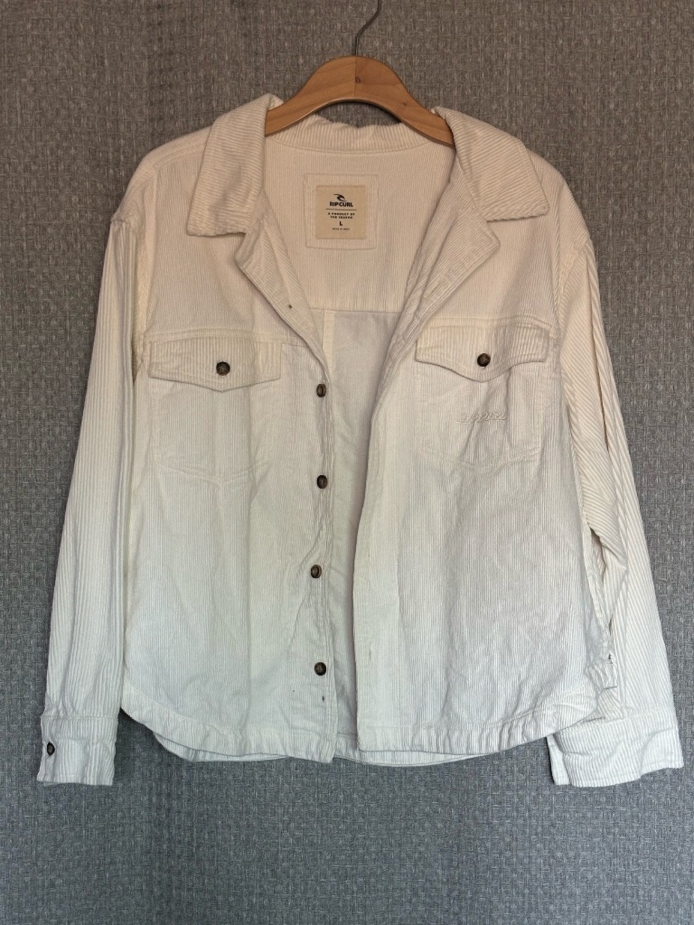 Rip Curl White Corduroy Button Front Shacket Jacket Large